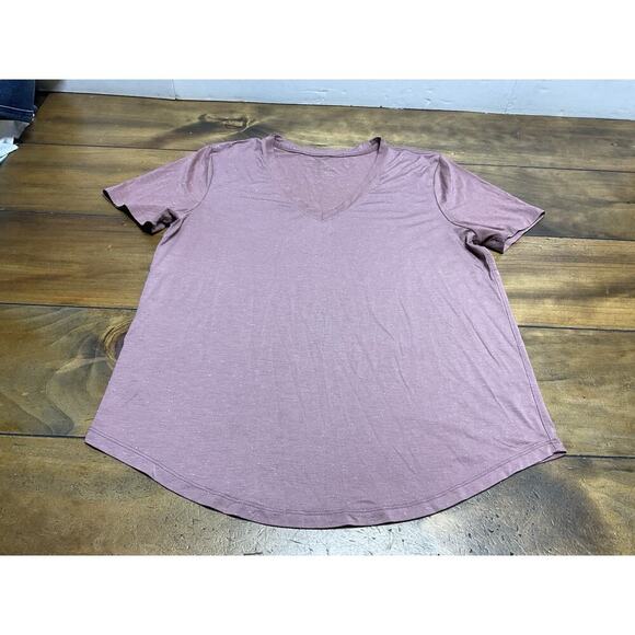 Lululemon Love Crew Short Sleeve V- Neck Size Medium Speckled Chai SCHI / WHT - Picture 3 of 7